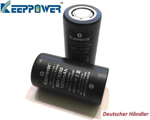 KeepPower IMR18350 - 1200mAh - 10 A - 3,7V - Lithium Ionen Akku FlatTop 18350