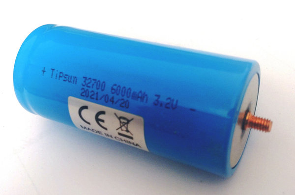 TiPsun LiFePO4 Lithium Eisenphosphat Zelle - 6000mAh 3,3V Akku 32700 mit Verschraubung