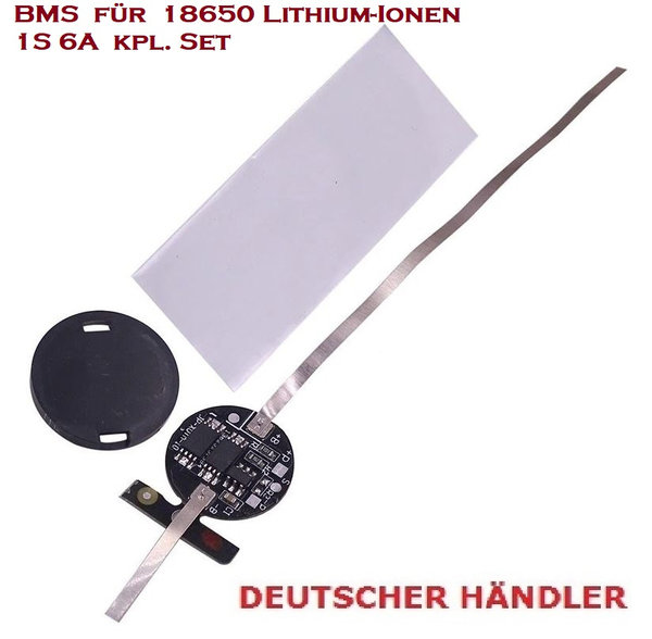 Schutzelektronik für 18650 Lithium Ionen Akkus 1S 3,7V PCB BMS max. 6A kpl. Set