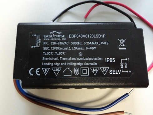Eaglerise EBP40V0120LSD1P dimmbarer LED-Trafo 40 Watt - 12V Konstantspannung